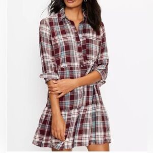 LOFT plaid long sleeve dress. Hits at knee area & is tiered Size-Medium